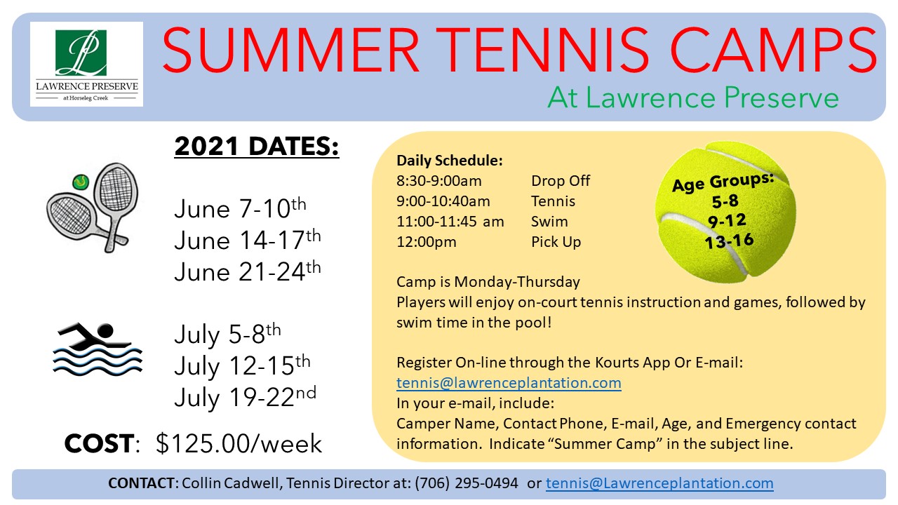 SUMMER TENNIS CAMPS Lawrence Preserve